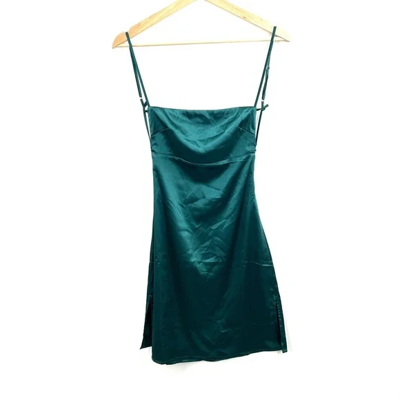 Lucy in the Sky satin slip dress y2k 90 retro green main character chic XS - Picture 3 of 15